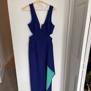 BCBG- Royal Blue Asymmetrical Cocktail Dress with Aqua Accent- Size 2